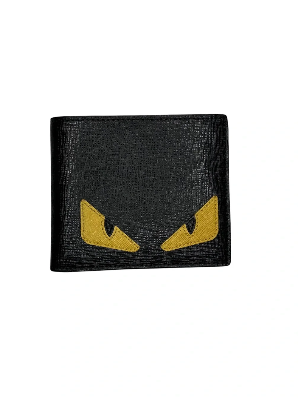 Authentic Fendi monster eyes Men’s Black & Yellow Leather Bifold Wallet